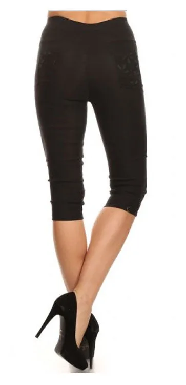 Girls Lace Design Pull On Capris Wholesale