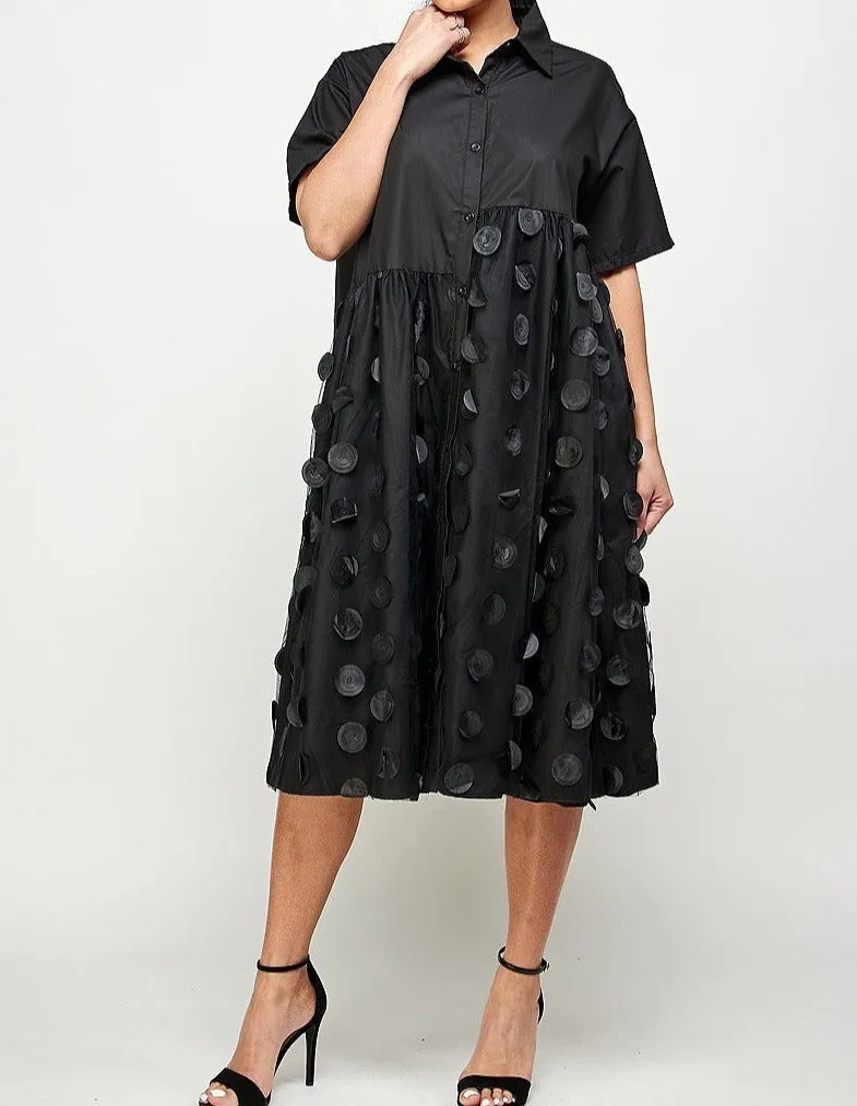 Glamorous 3D Patch Button Down Shirt Dress