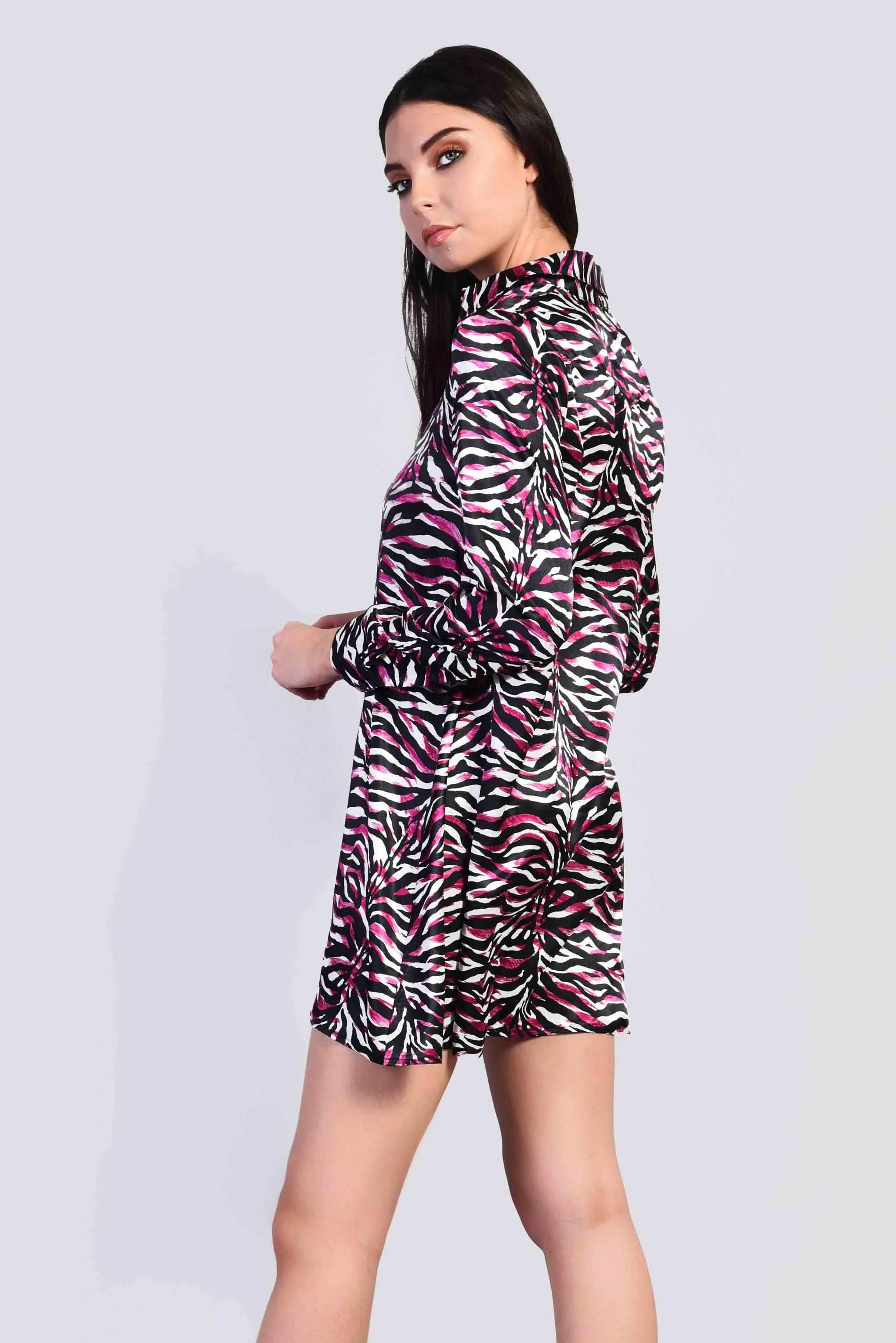 Glamorous Black Purple Tiger Mini Shirt Dress