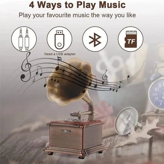 Gramophone Shape Rechargeable Retro Bluetooth Speaker USB
