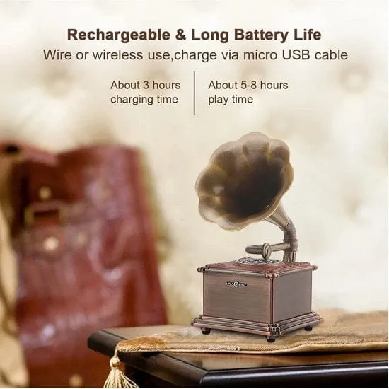 Gramophone Shape Rechargeable Retro Bluetooth Speaker USB