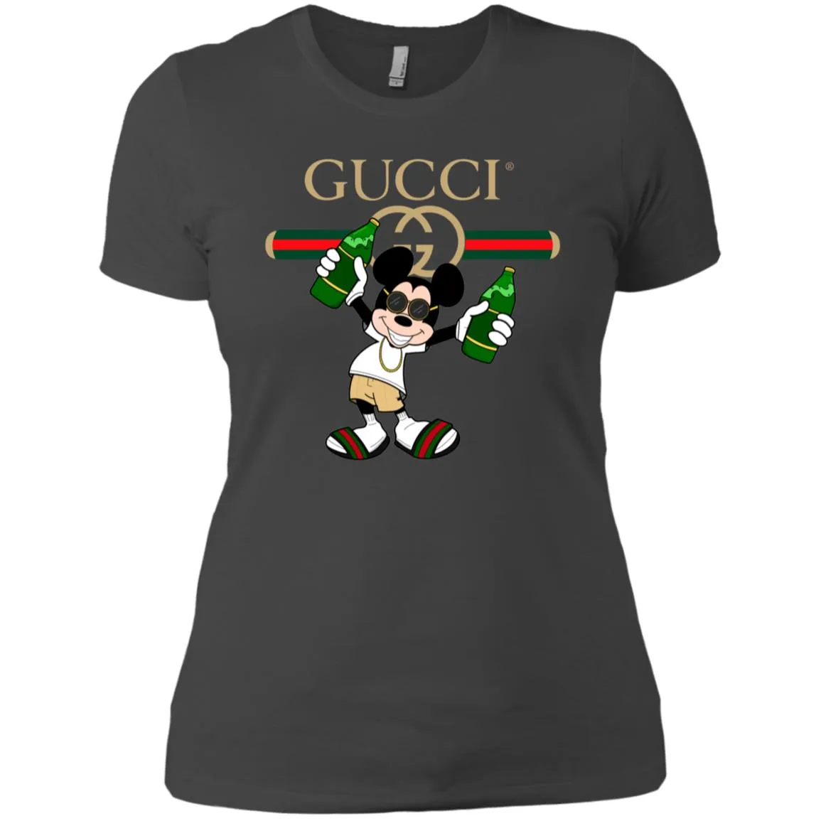 Gucci Mickey Mouse Drink Beer T-shirt Women Cotton T-Shirt