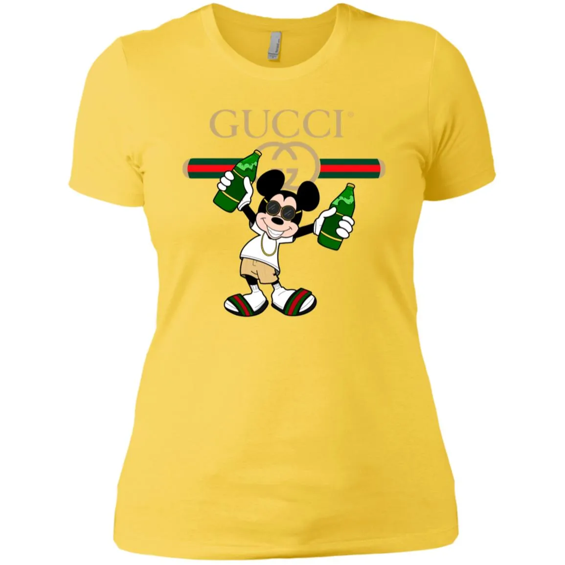 Gucci Mickey Mouse Drink Beer T-shirt Women Cotton T-Shirt