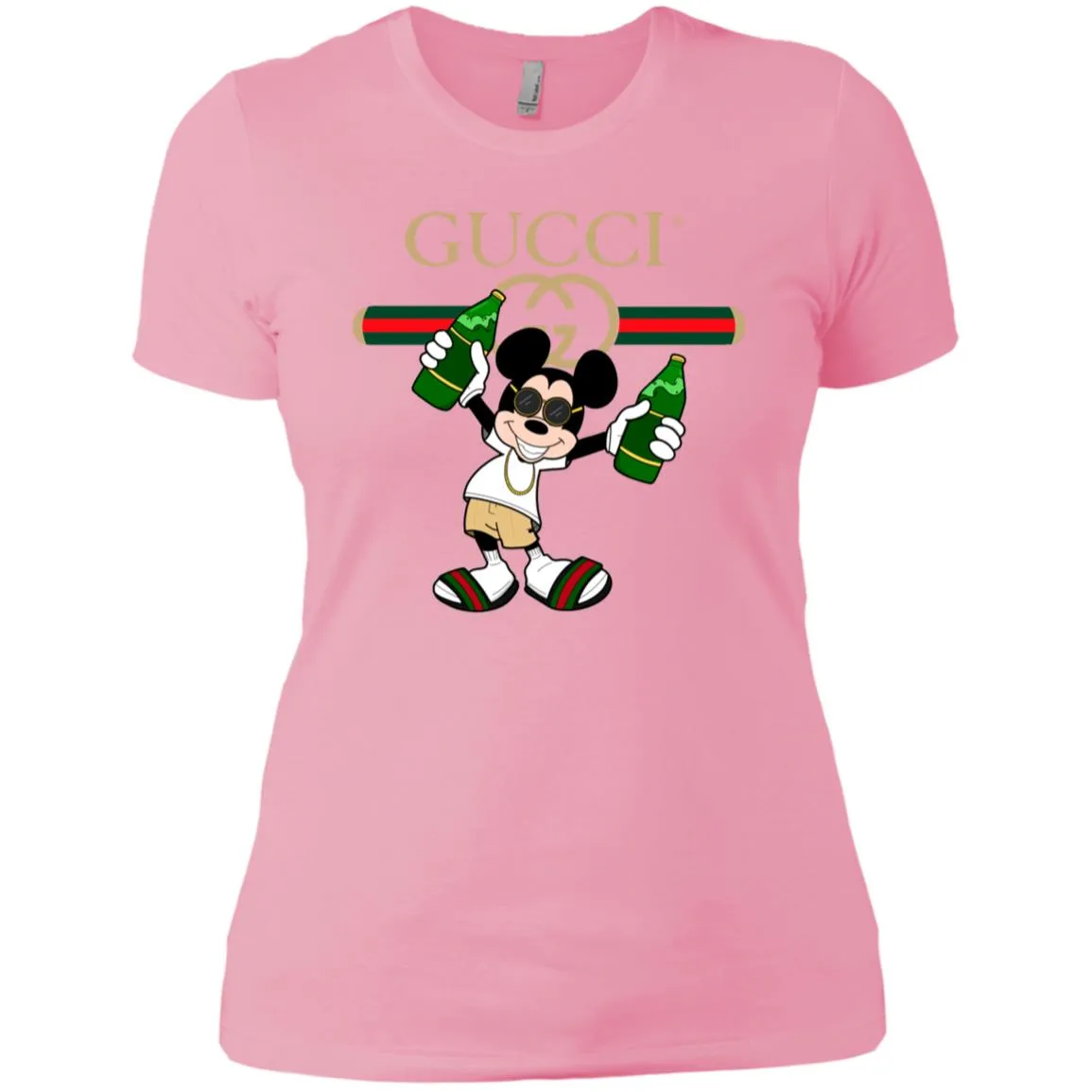 Gucci Mickey Mouse Drink Beer T-shirt Women Cotton T-Shirt