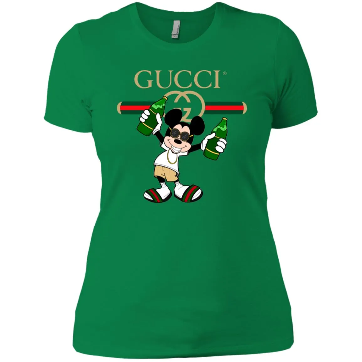 Gucci Mickey Mouse Drink Beer T-shirt Women Cotton T-Shirt