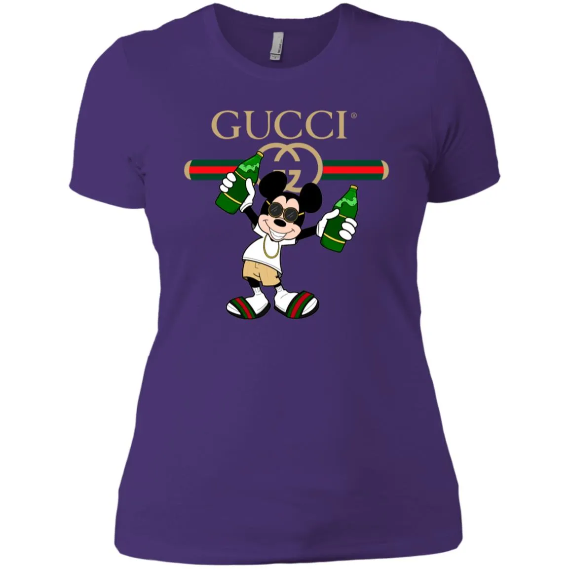 Gucci Mickey Mouse Drink Beer T-shirt Women Cotton T-Shirt