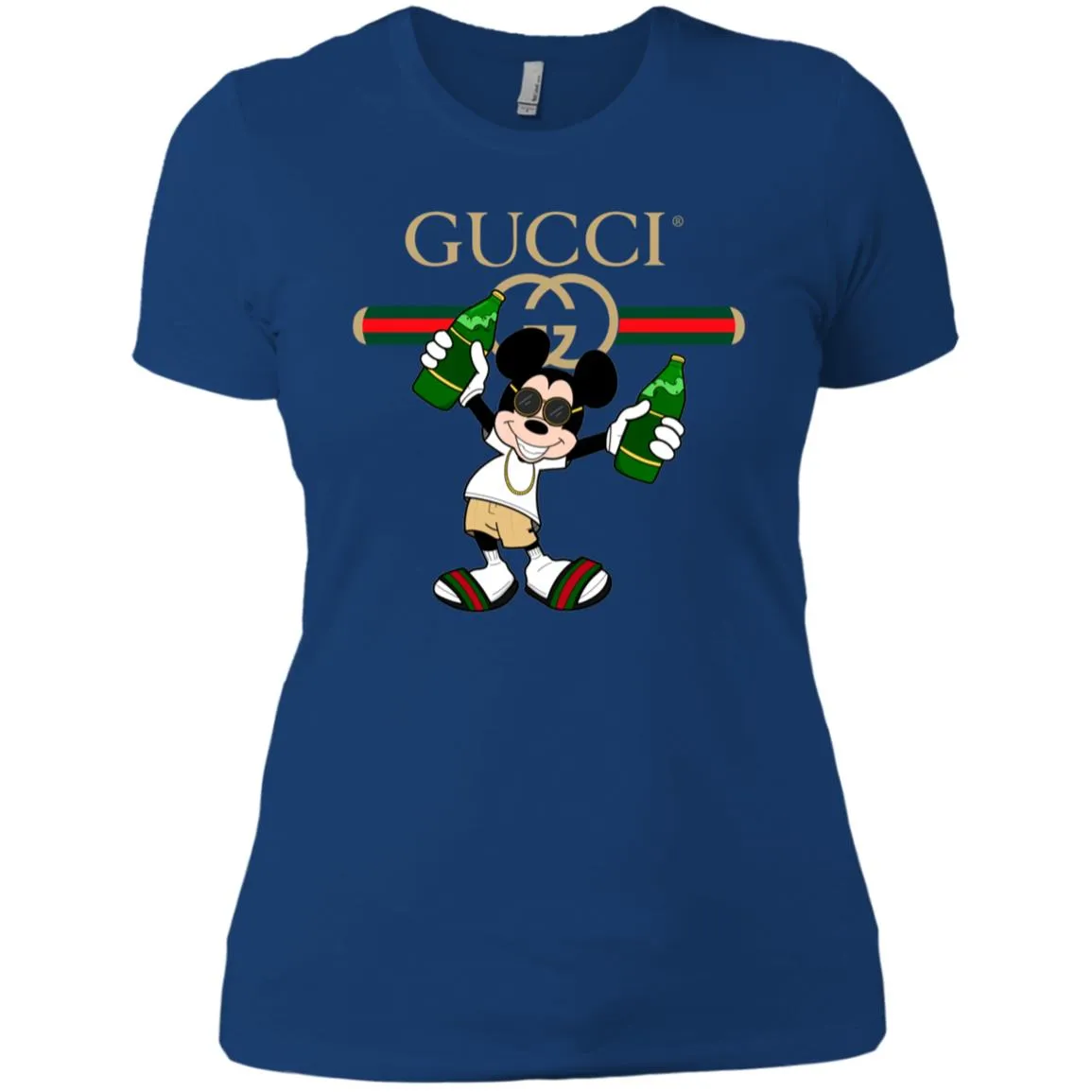 Gucci Mickey Mouse Drink Beer T-shirt Women Cotton T-Shirt