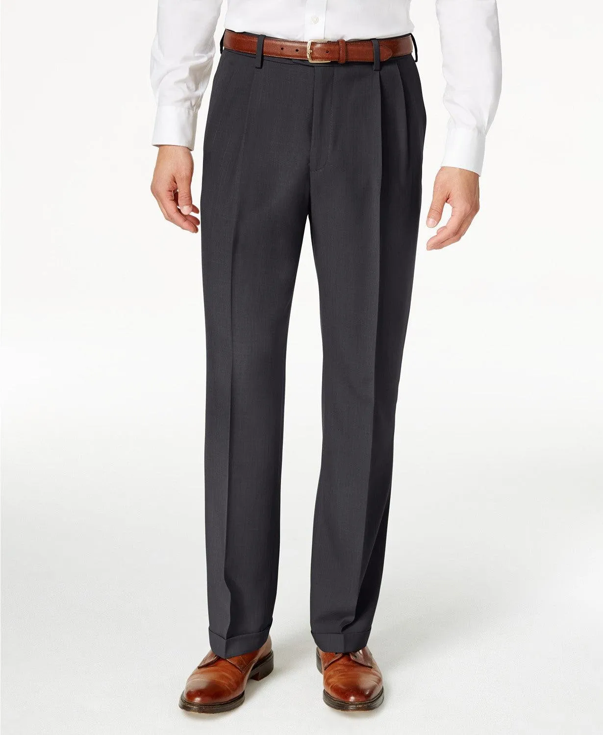 Haggar Mens Classic fit Double Pleated Dress Pants 40 / 32 Grey Solid