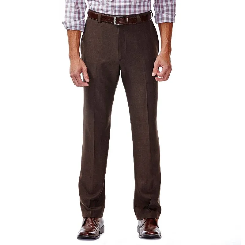 HAGGAR Mens Classic fit Dress Pants 34 / 34 Brown Solid