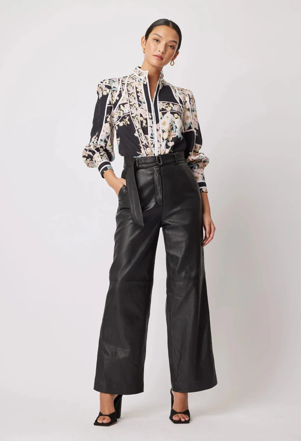 Halston Wide Leg Leather Pant