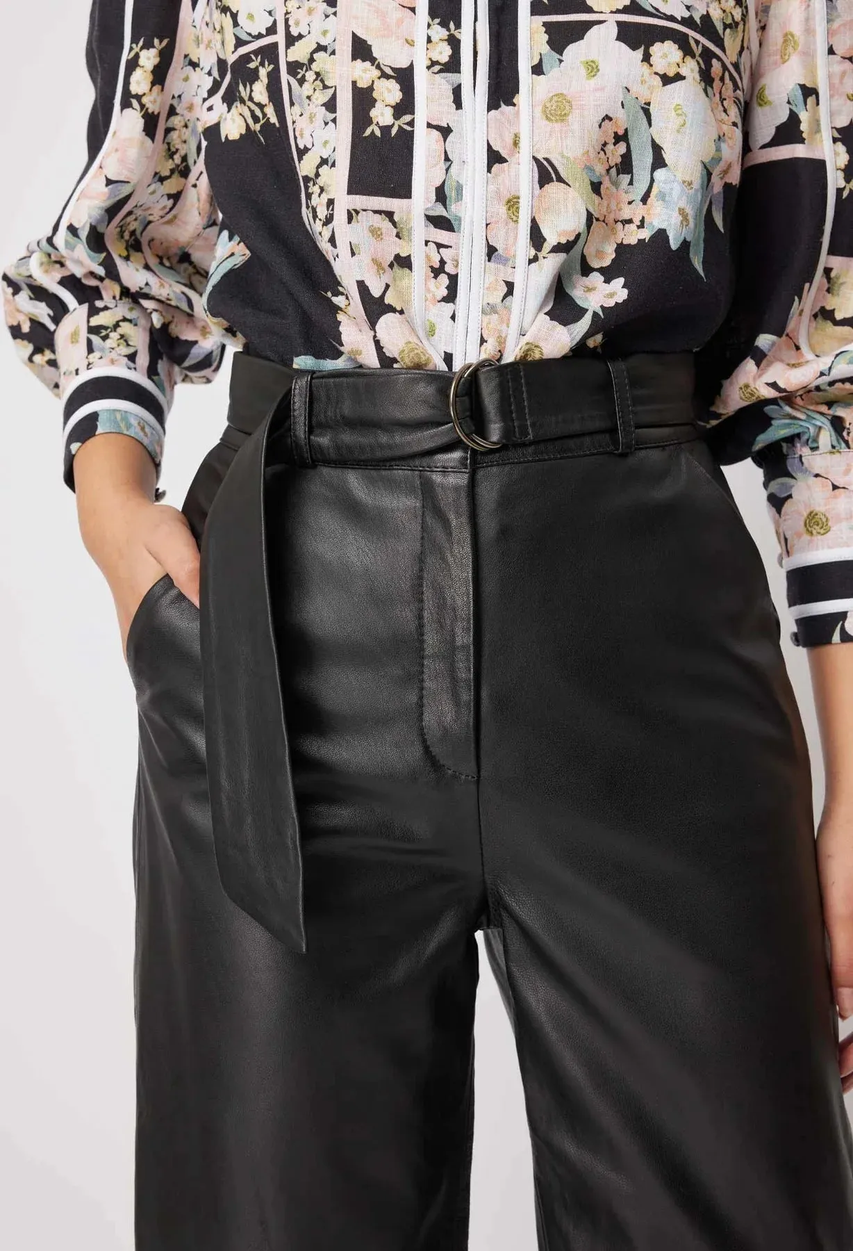 Halston Wide Leg Leather Pant