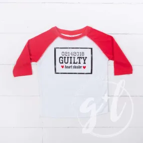 Heart Stealer "Guilty" Boys Shirt or Onesie for Valentines Day