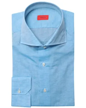 Heathered Blue Cotton Blend Dress Shirt