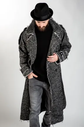 Herringbone Belted Coat - Grey