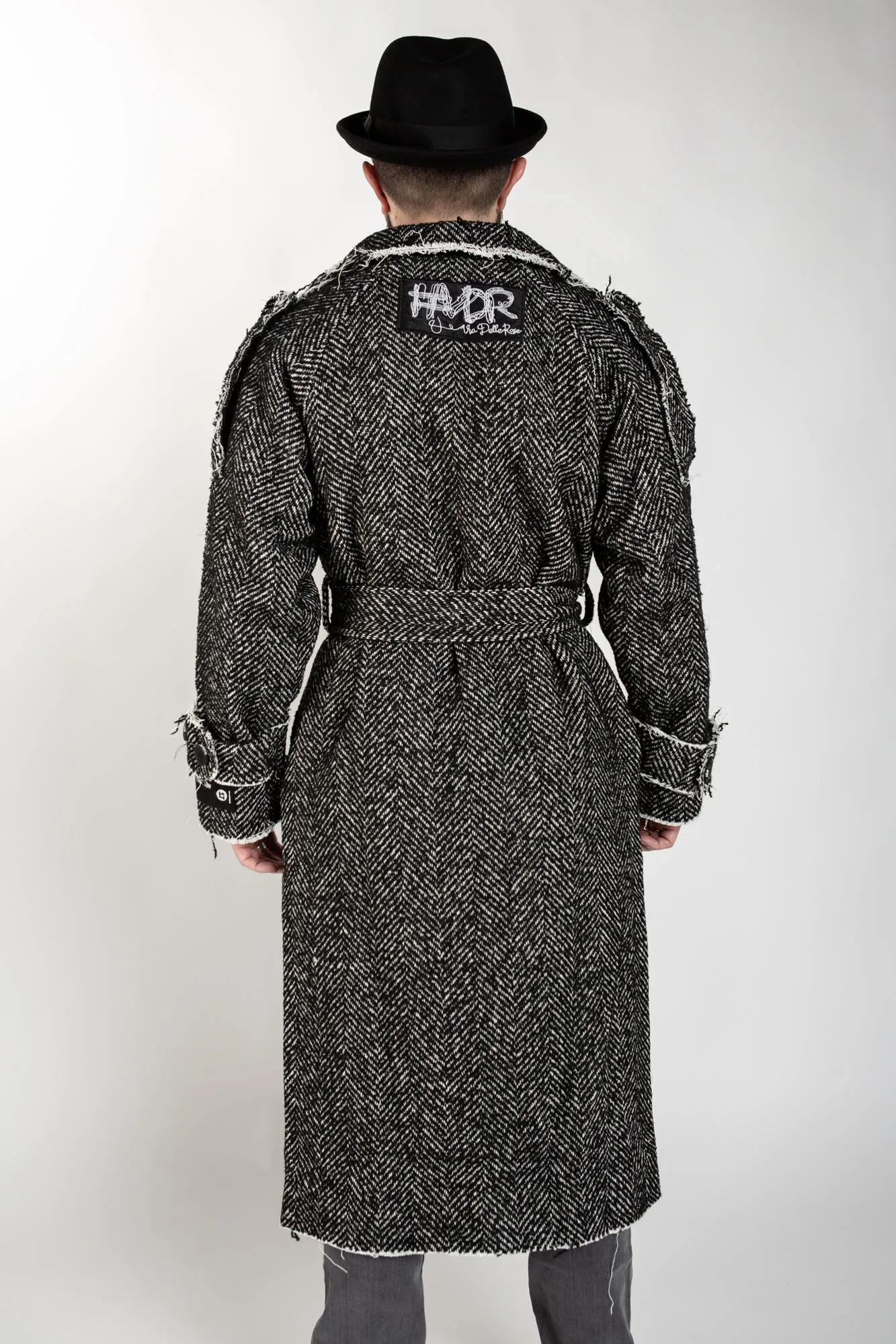 Herringbone Belted Coat - Grey
