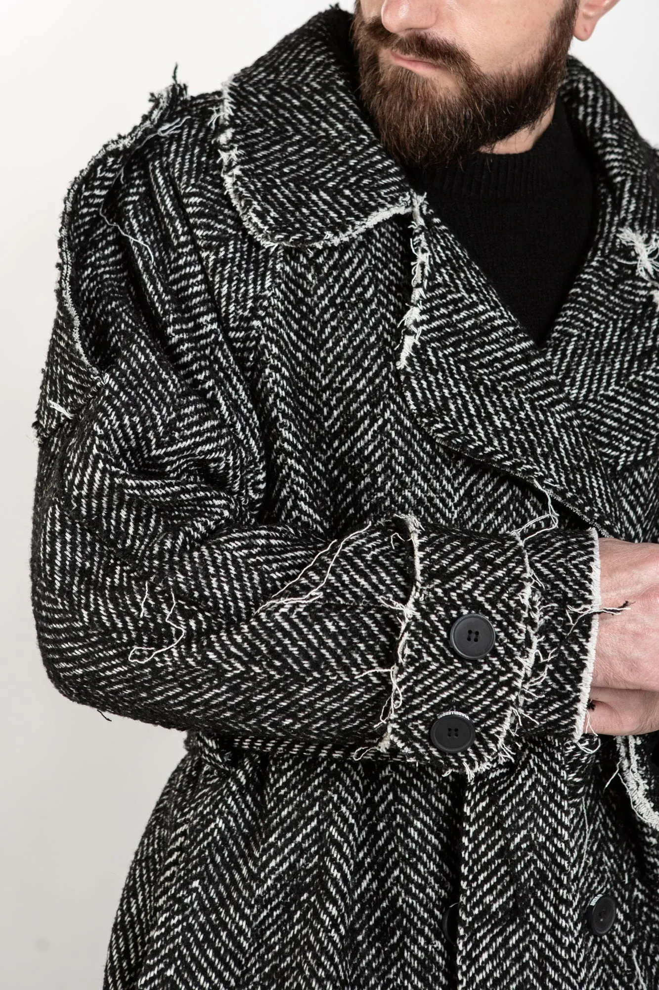 Herringbone Belted Coat - Grey
