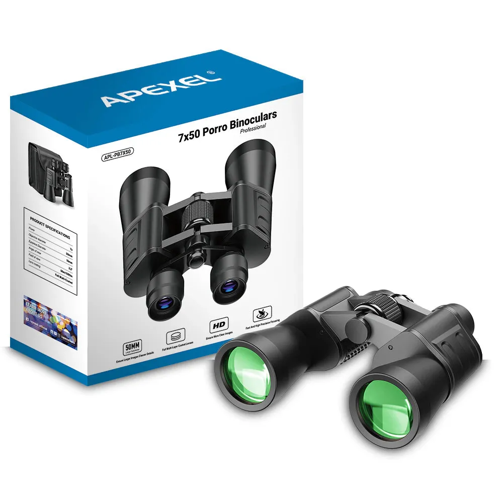 High Power Professional Marine Prizme Waterproof Extreme All-Terrain Black 7x50 HD Binocular by APEXEL
