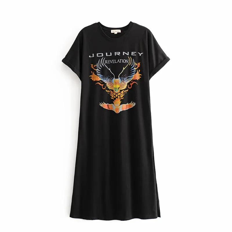 Journey Bohemian Short Sleeve Long Tee T-shirt Dress