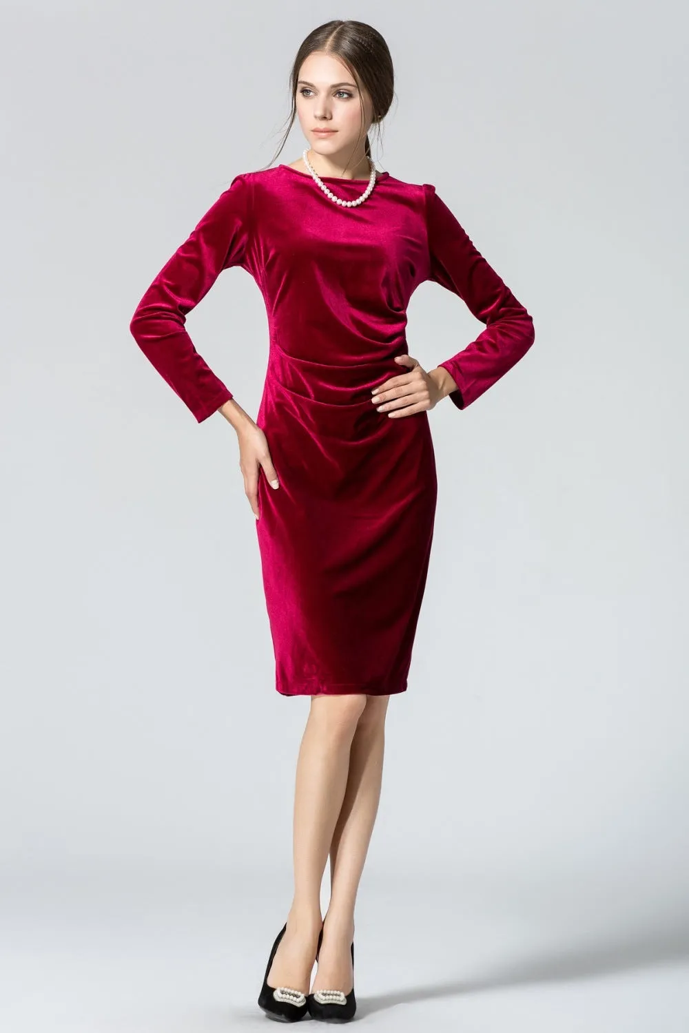Ketty More Women Long Sleeved Round-Neck Velvet Plated Dress-KMWD234