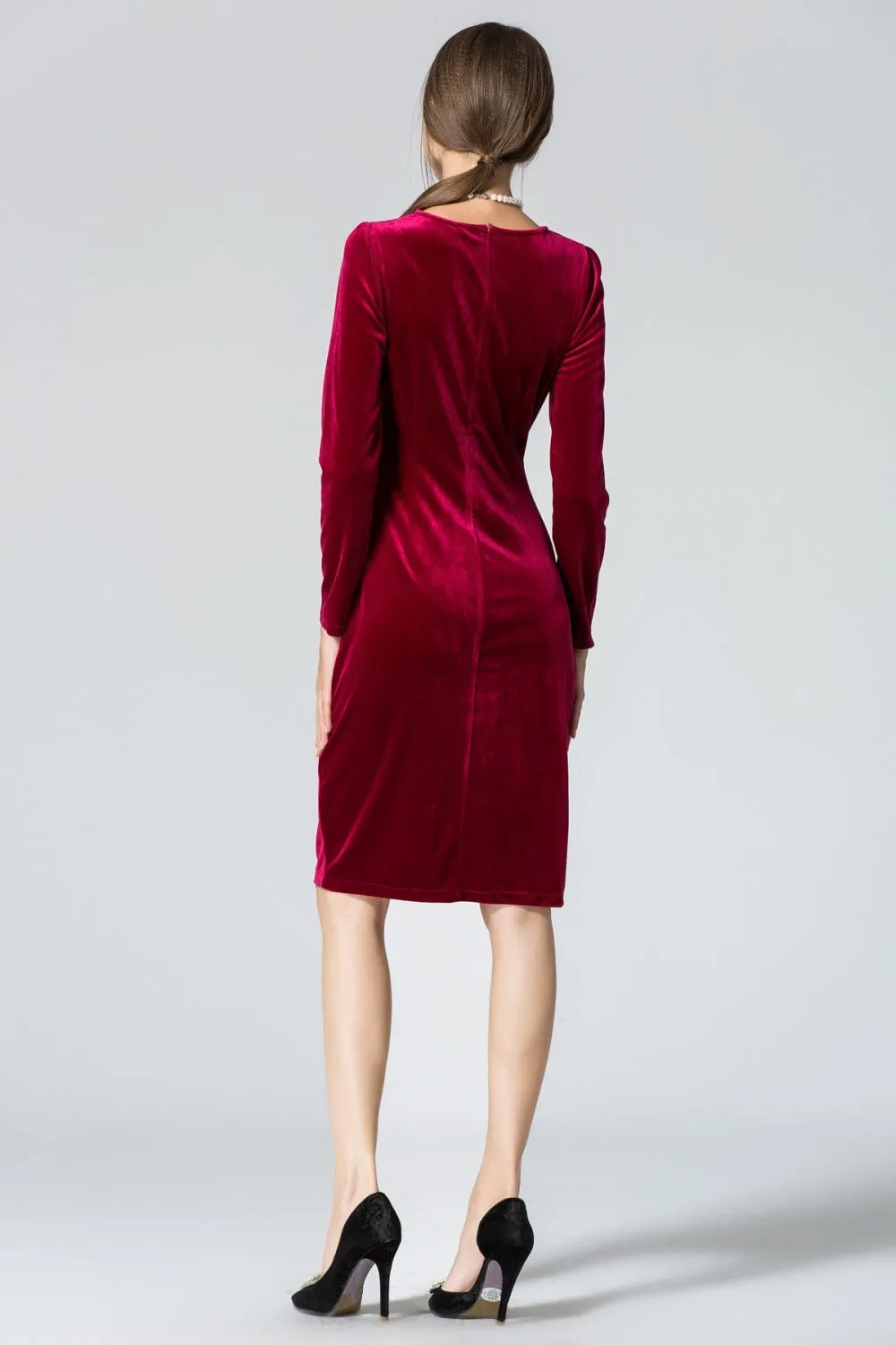 Ketty More Women Long Sleeved Round-Neck Velvet Plated Dress-KMWD234