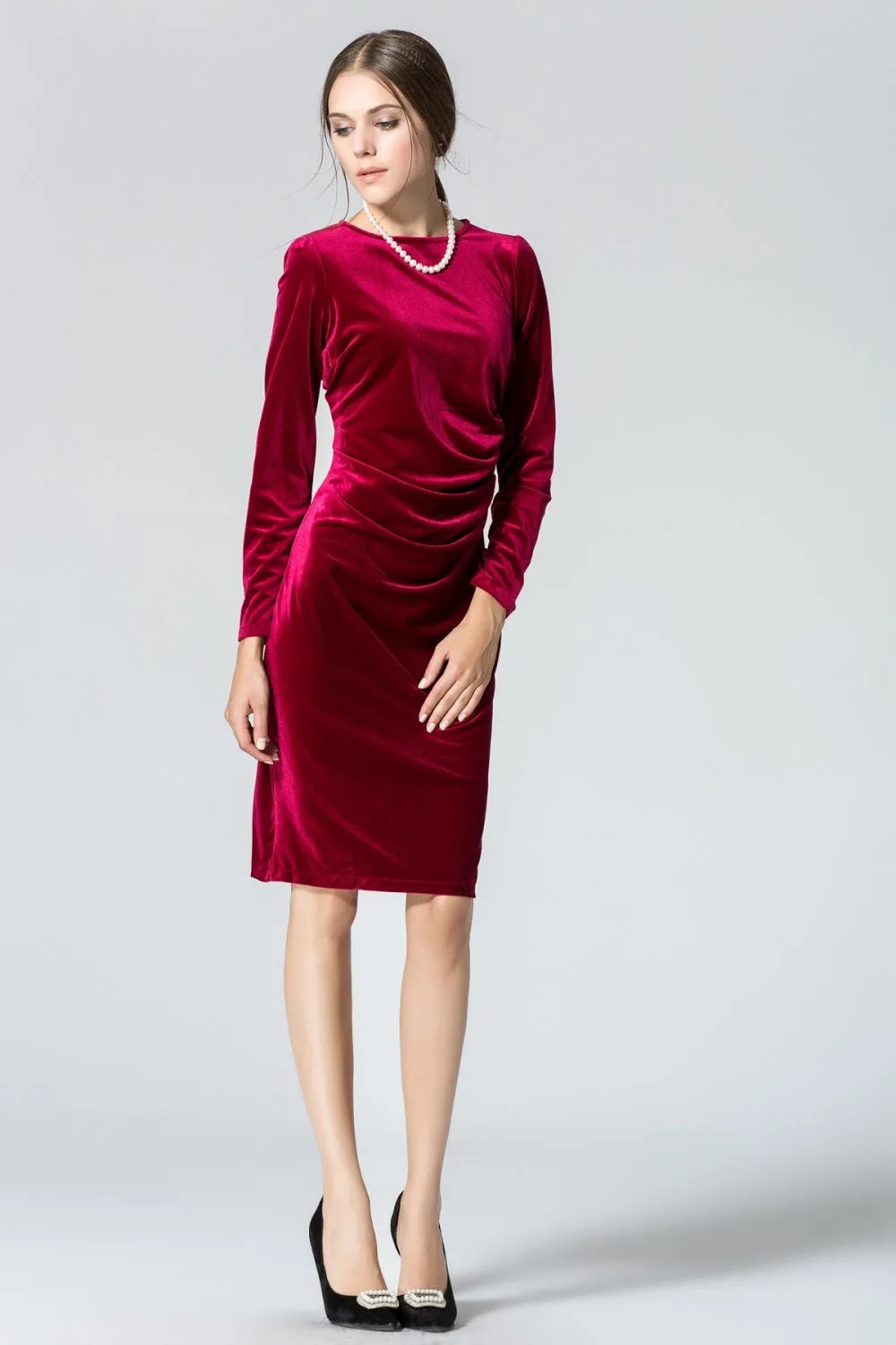 Ketty More Women Long Sleeved Round-Neck Velvet Plated Dress-KMWD234