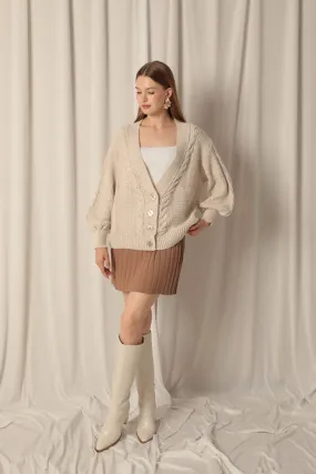 KKT Knitwear Fabric Knit Detailed Women's Stone Cardigan - Rugby