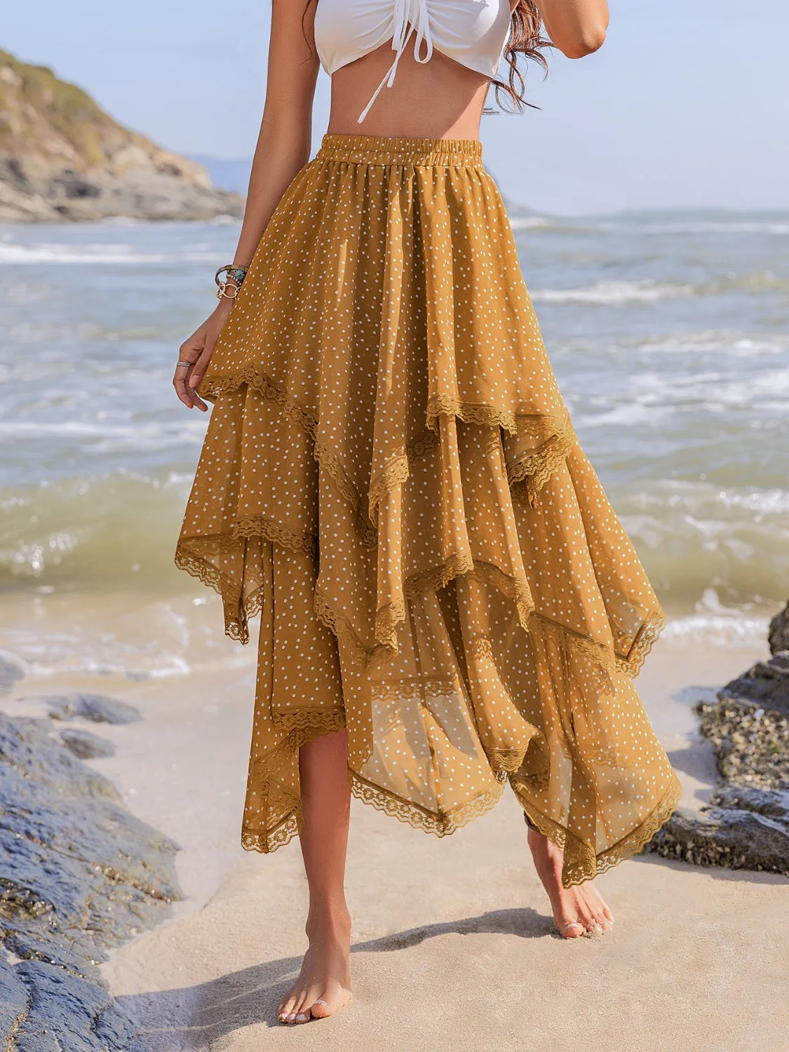 Lace Detail Layered Printed Skirt