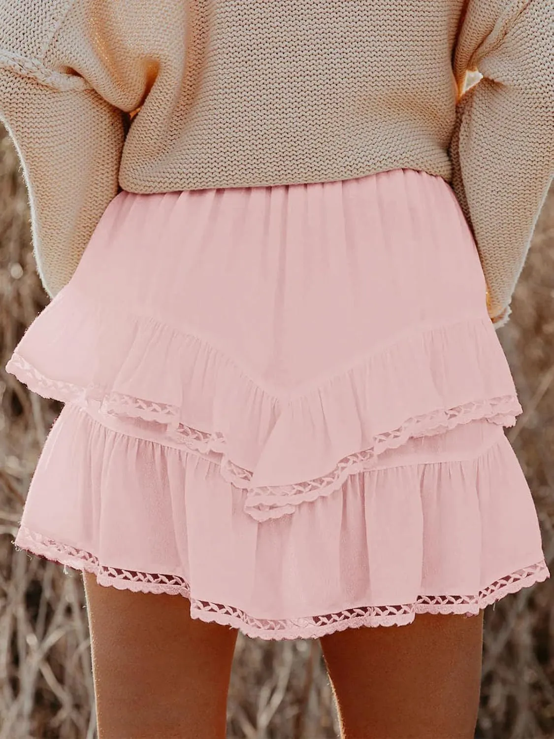 Lace Detail Layered Skirt