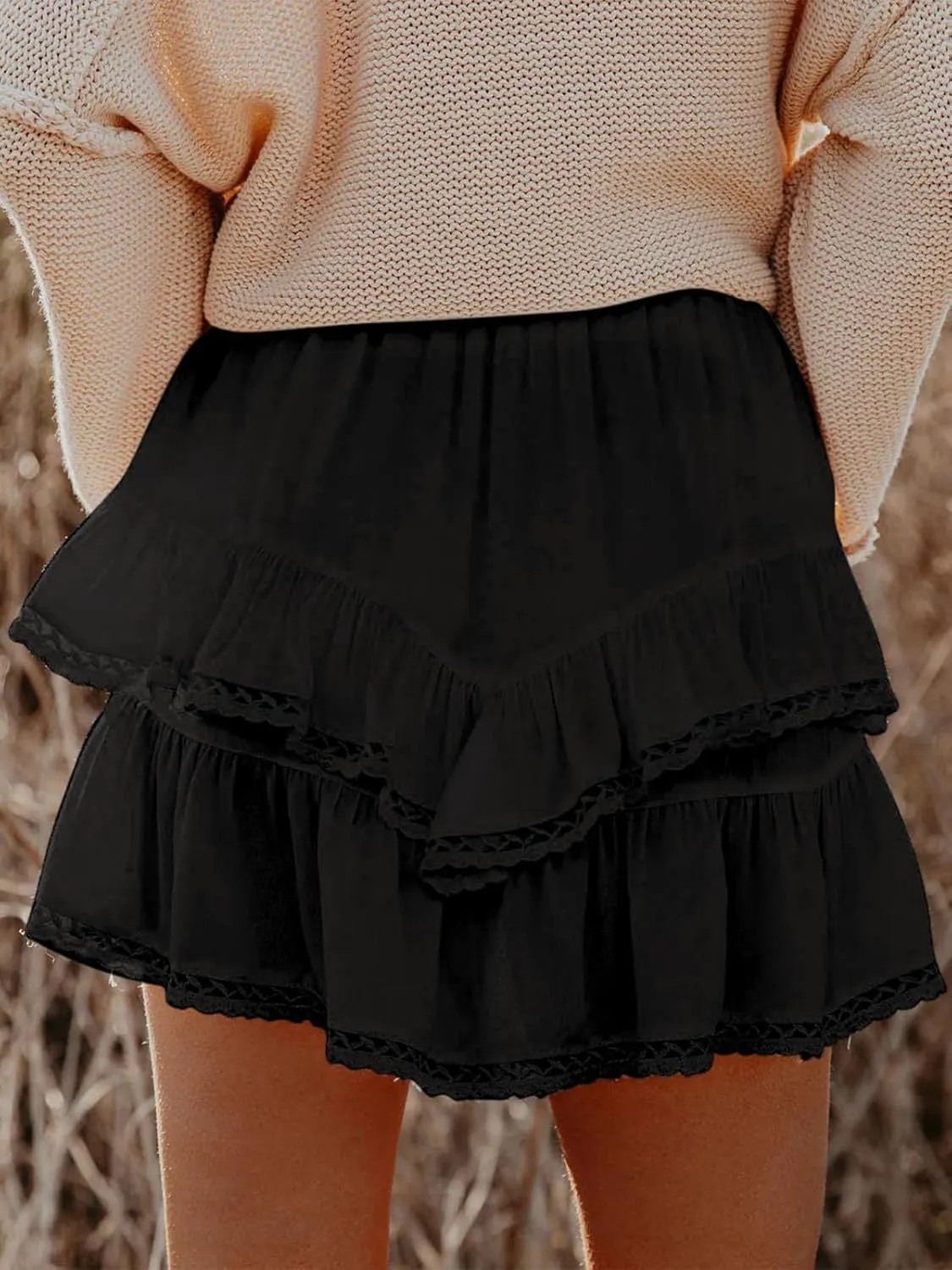Lace Detail Layered Skirt