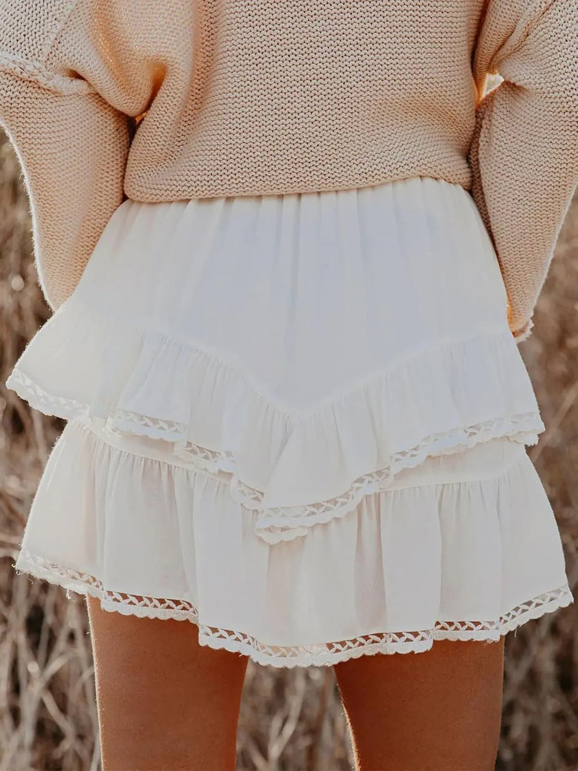 Lace Detail Layered Skirt