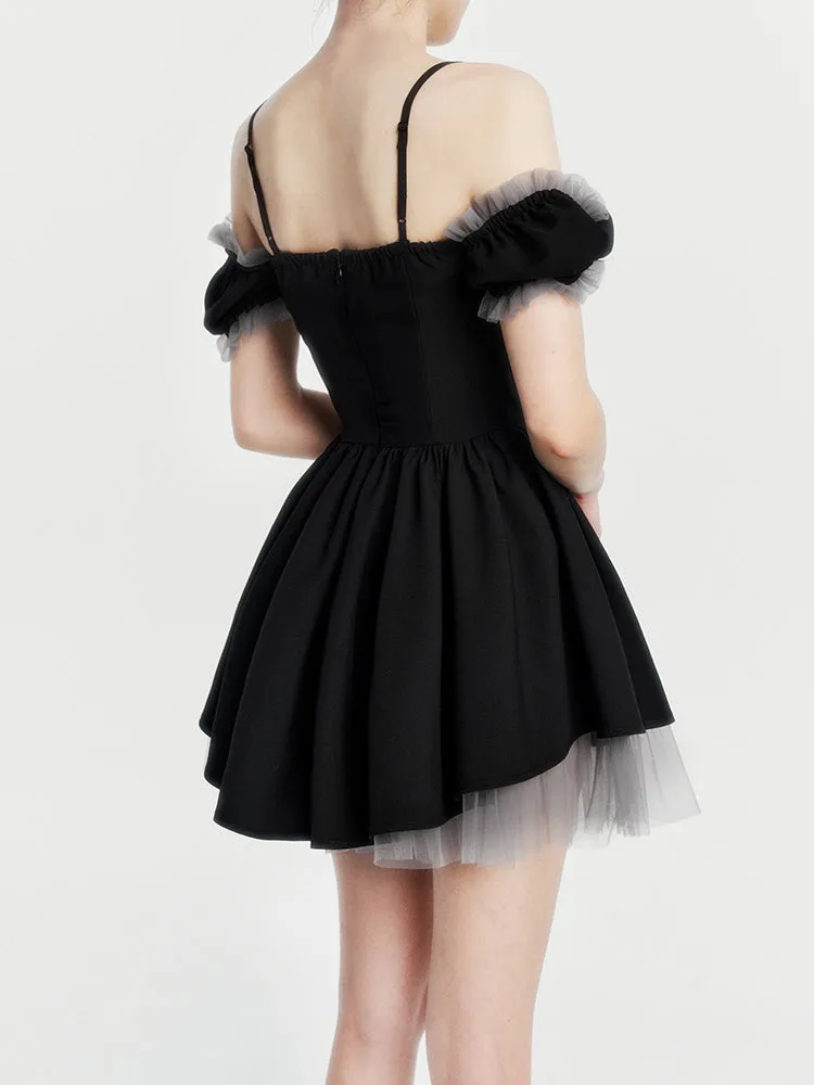 Lace-up layered tulle dress