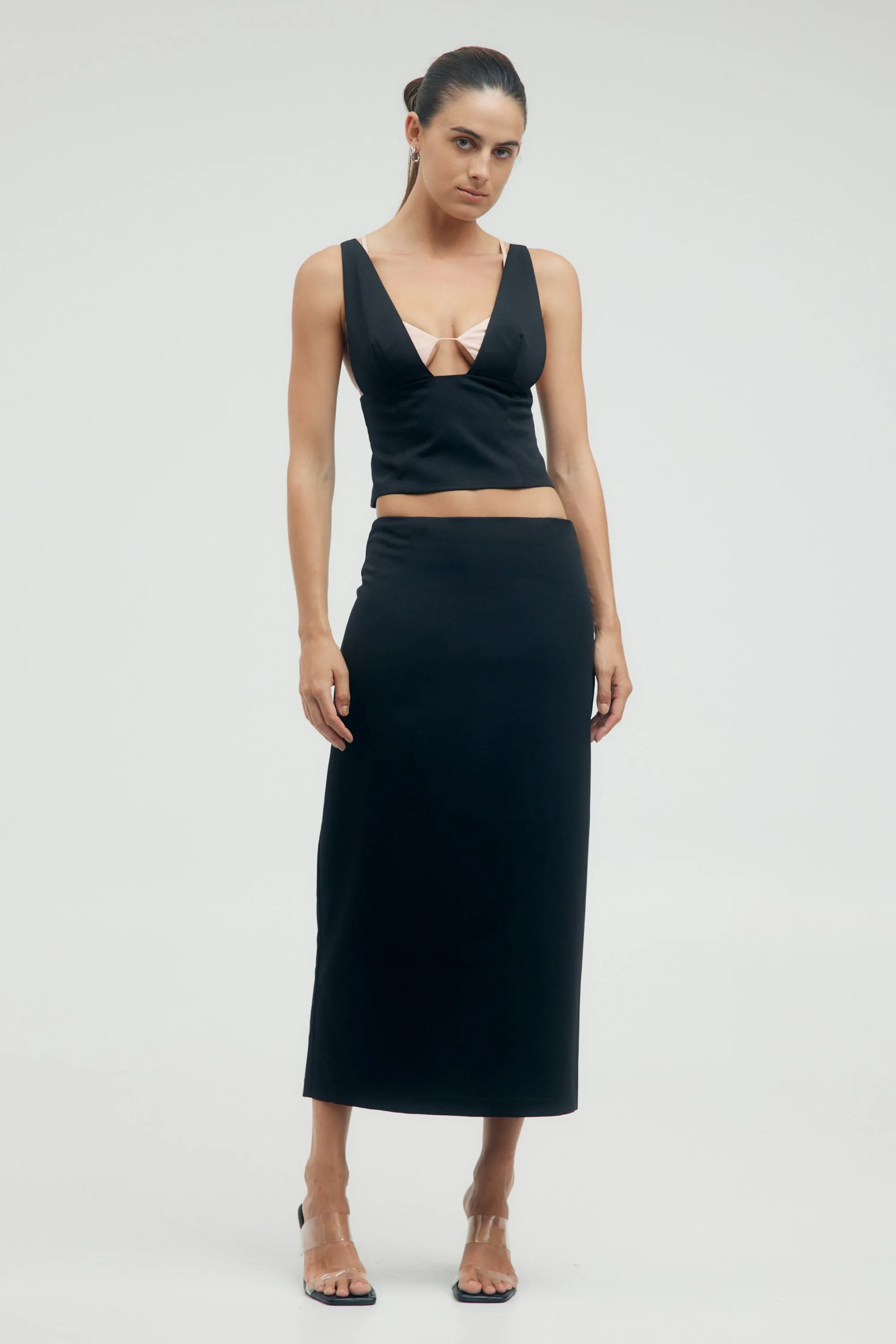 LAYERED MIDI TUBE SKIRT | BLACK