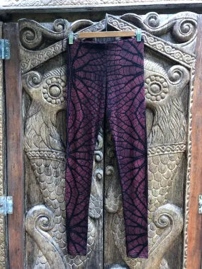 Leaf print- Leggings -Burgendy