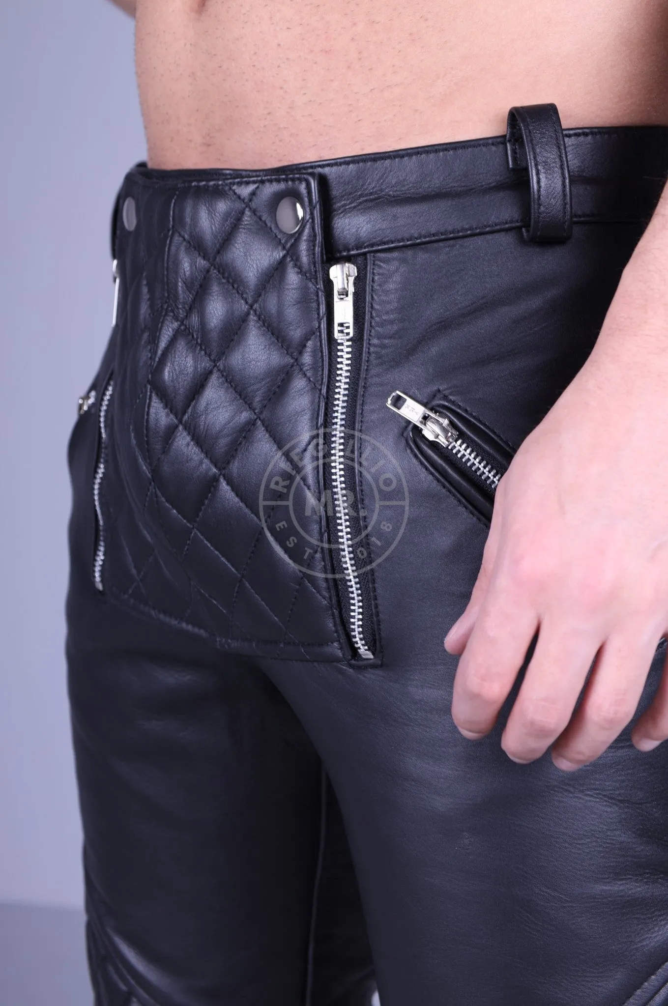 Leather Padded Front Zipper Pants