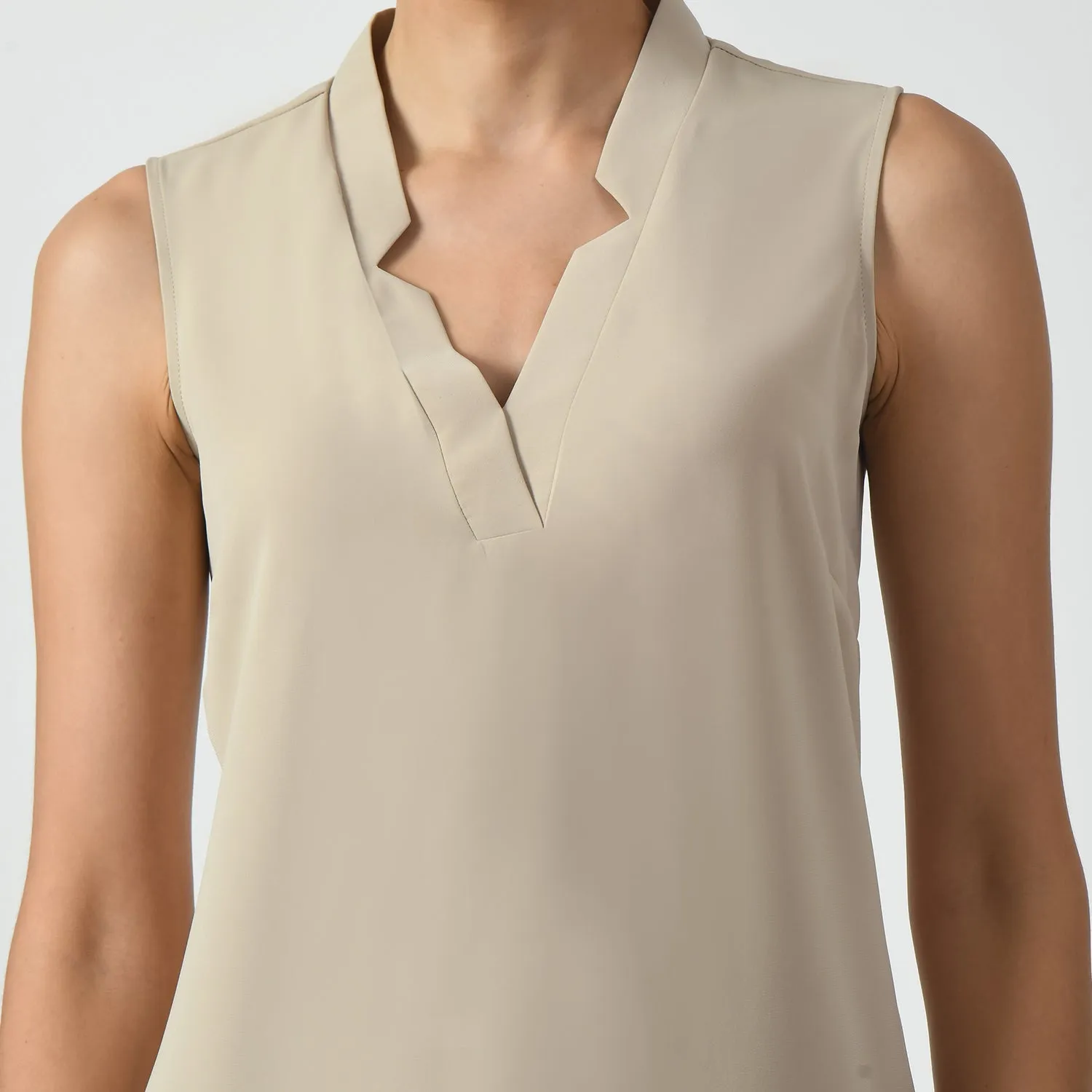 Light Beige Sleeveless V Neck Dress
