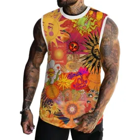 Men's Multicolor Sunflower Mushroom Animal Printed Casual Tank 42074488L