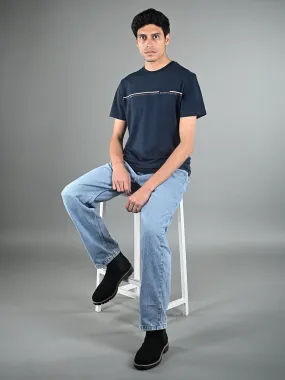 Men's Super Combed Cotton Navy Blue Regular Fit Half Sleeve Round Neck T-Shirt