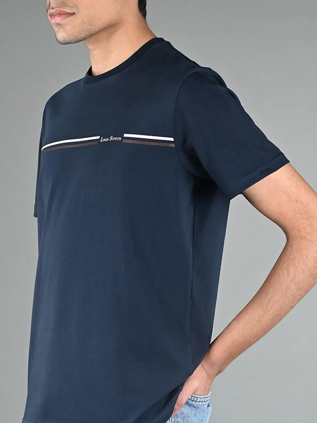 Men's Super Combed Cotton Navy Blue Regular Fit Half Sleeve Round Neck T-Shirt