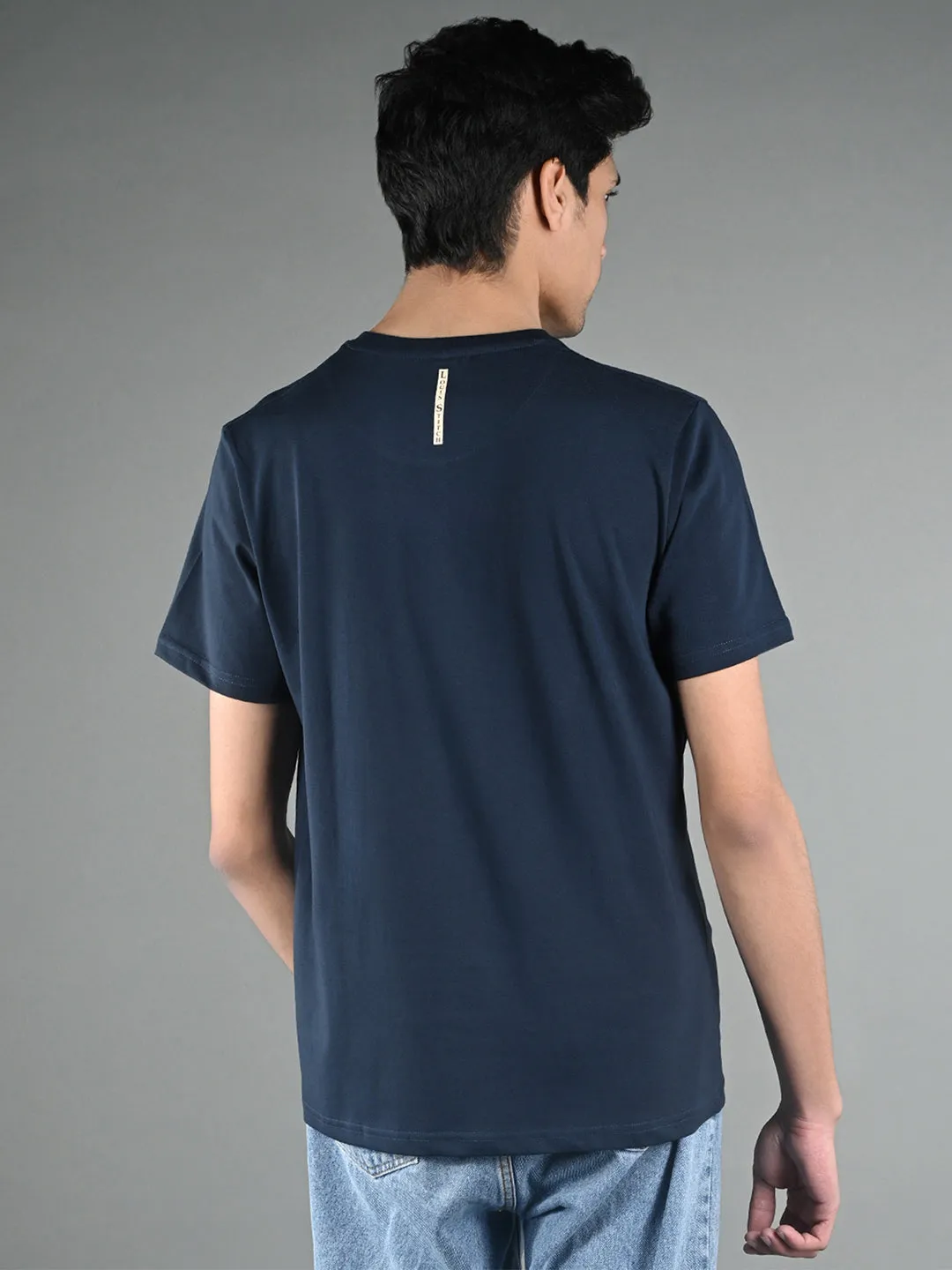 Men's Super Combed Cotton Navy Blue Regular Fit Half Sleeve Round Neck T-Shirt
