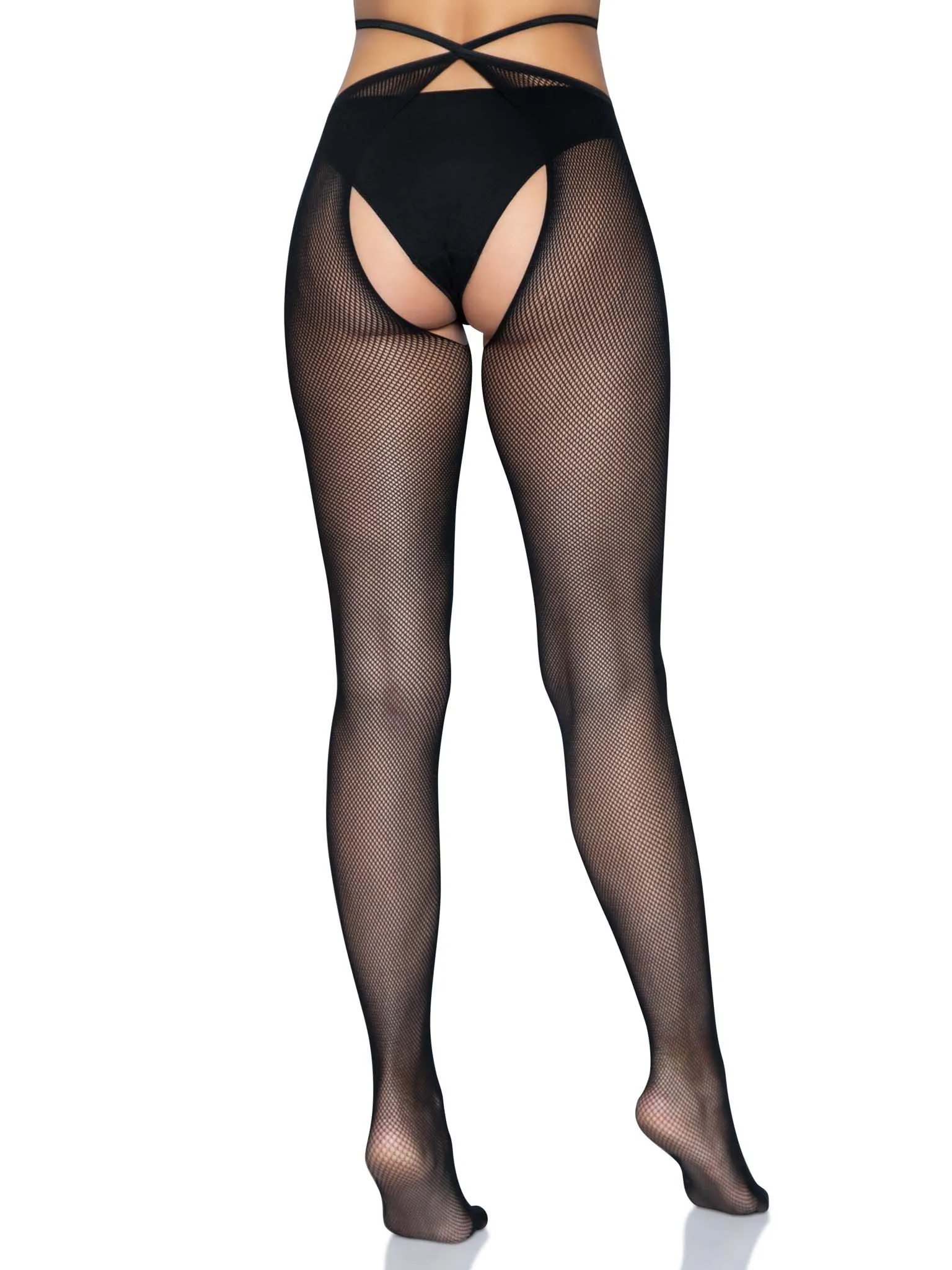 Micro Net Strappy Crotchless Tights