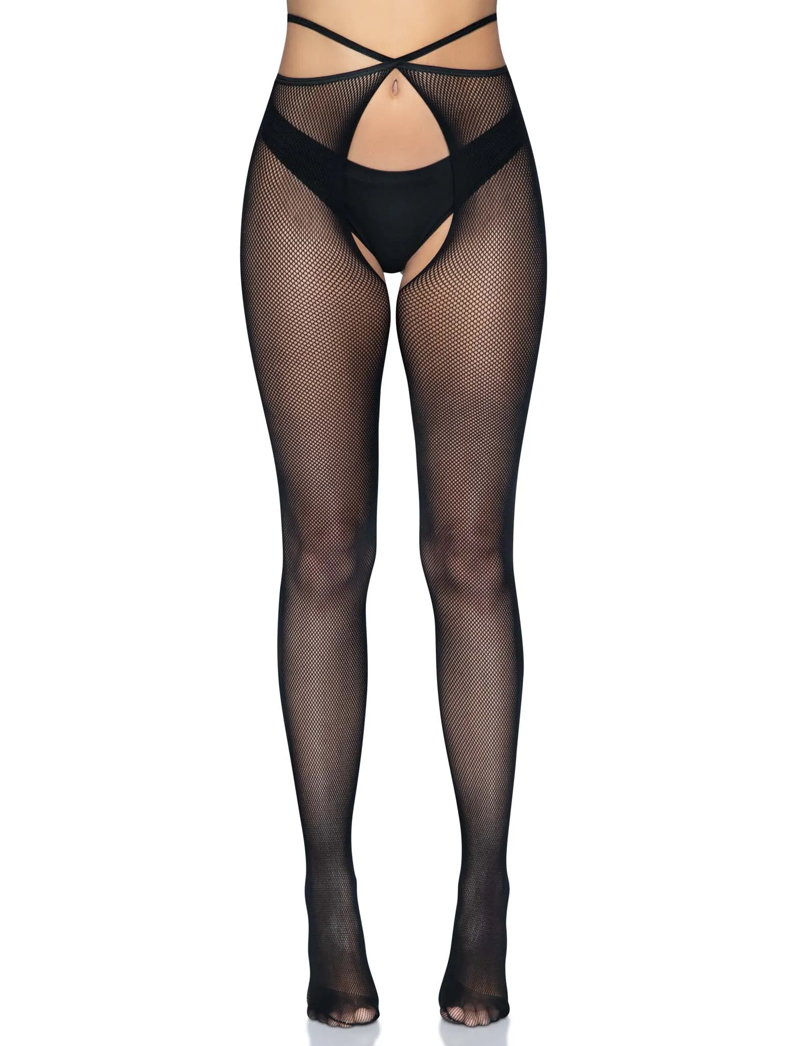 Micro Net Strappy Crotchless Tights