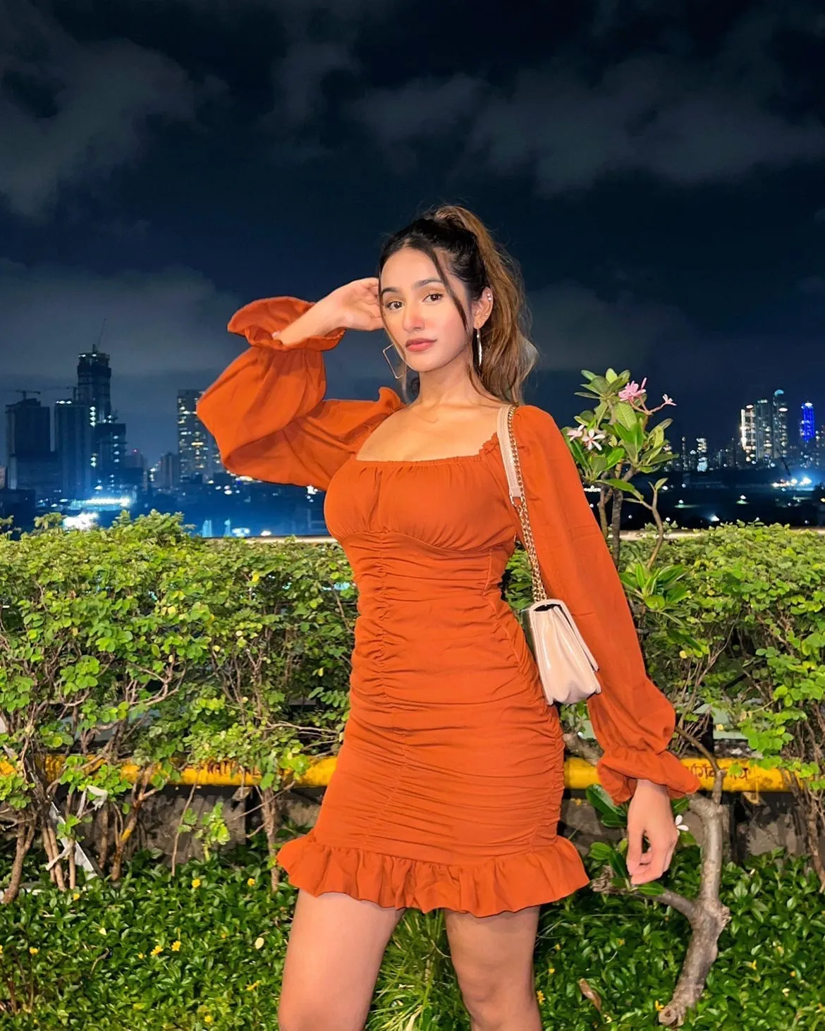 Milano rust gathered dress