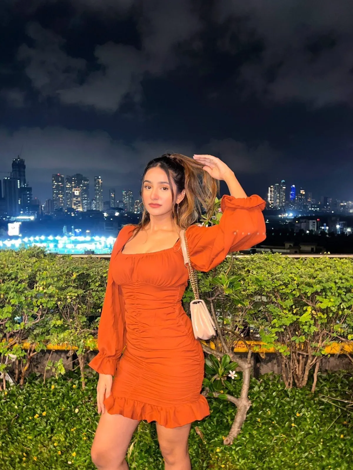Milano rust gathered dress