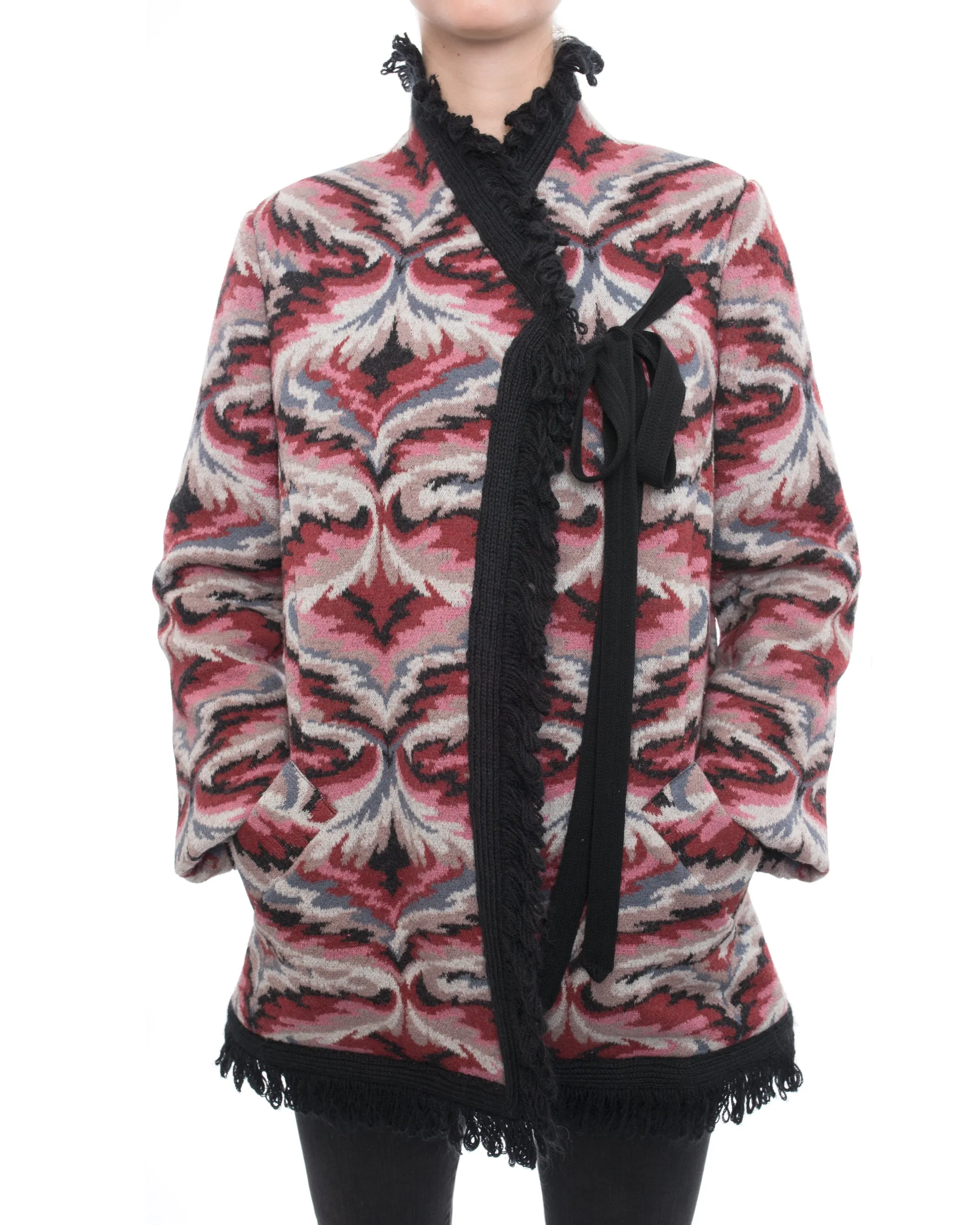 Missoni Vintage Dark Red, Pink, Black Pattern Knit Short Coat - 8/10