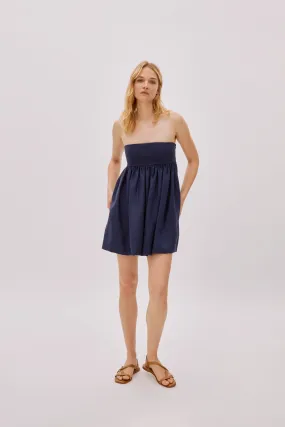 Mykonos Navy Linen Strapless Dress