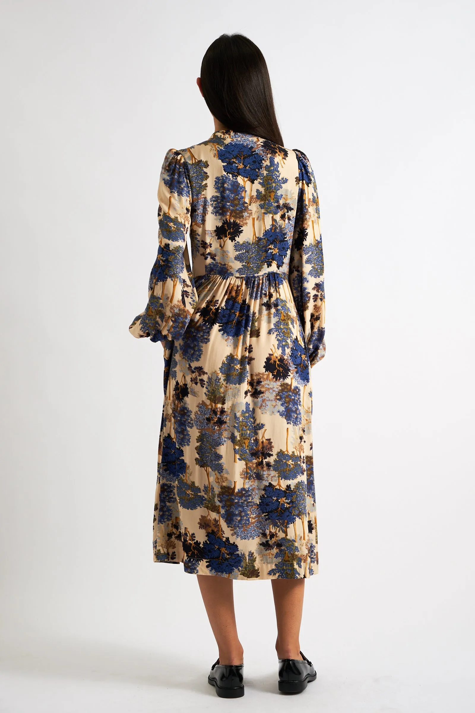 Nayma Forest Scape Print Midi Dress - Navy
