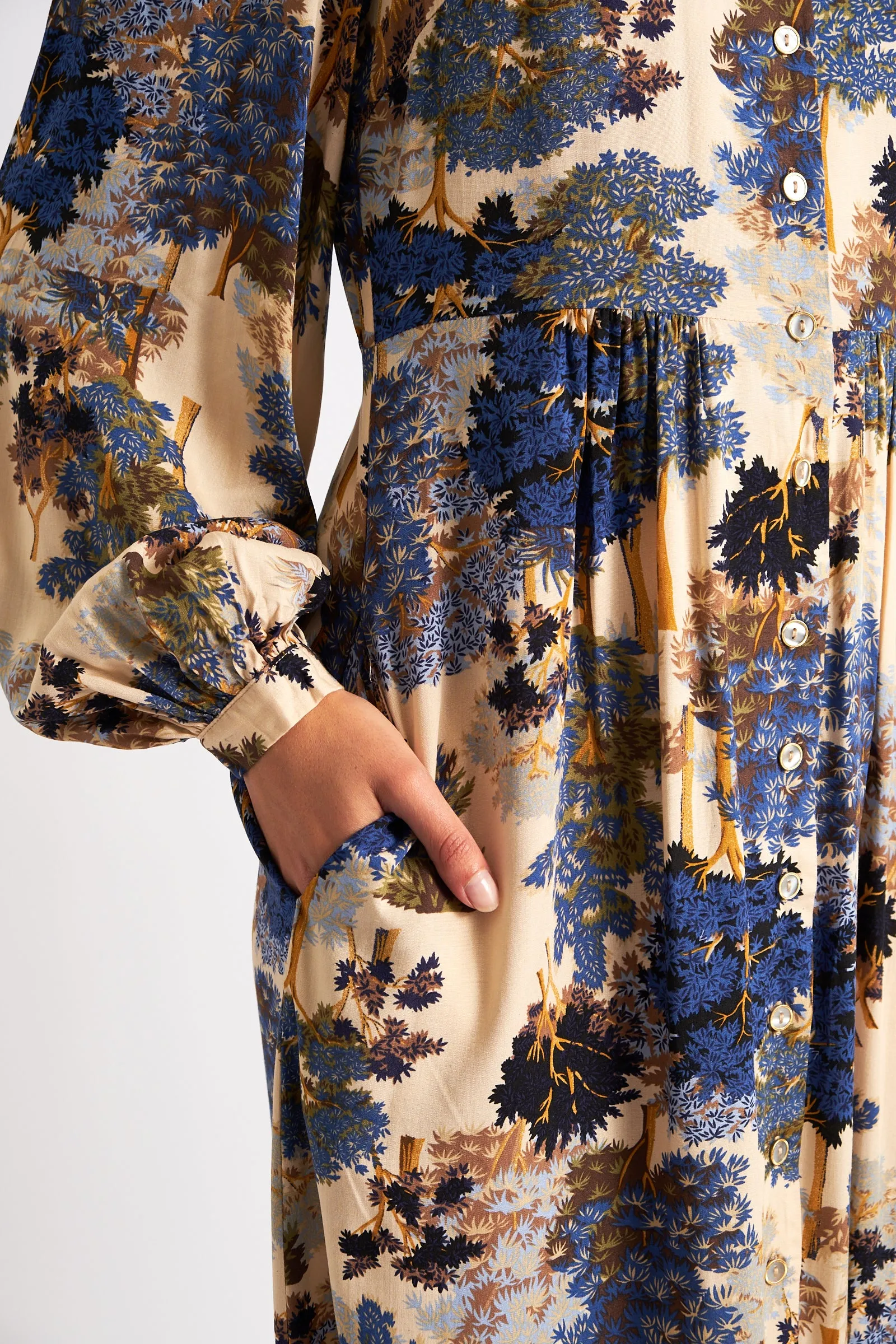 Nayma Forest Scape Print Midi Dress - Navy