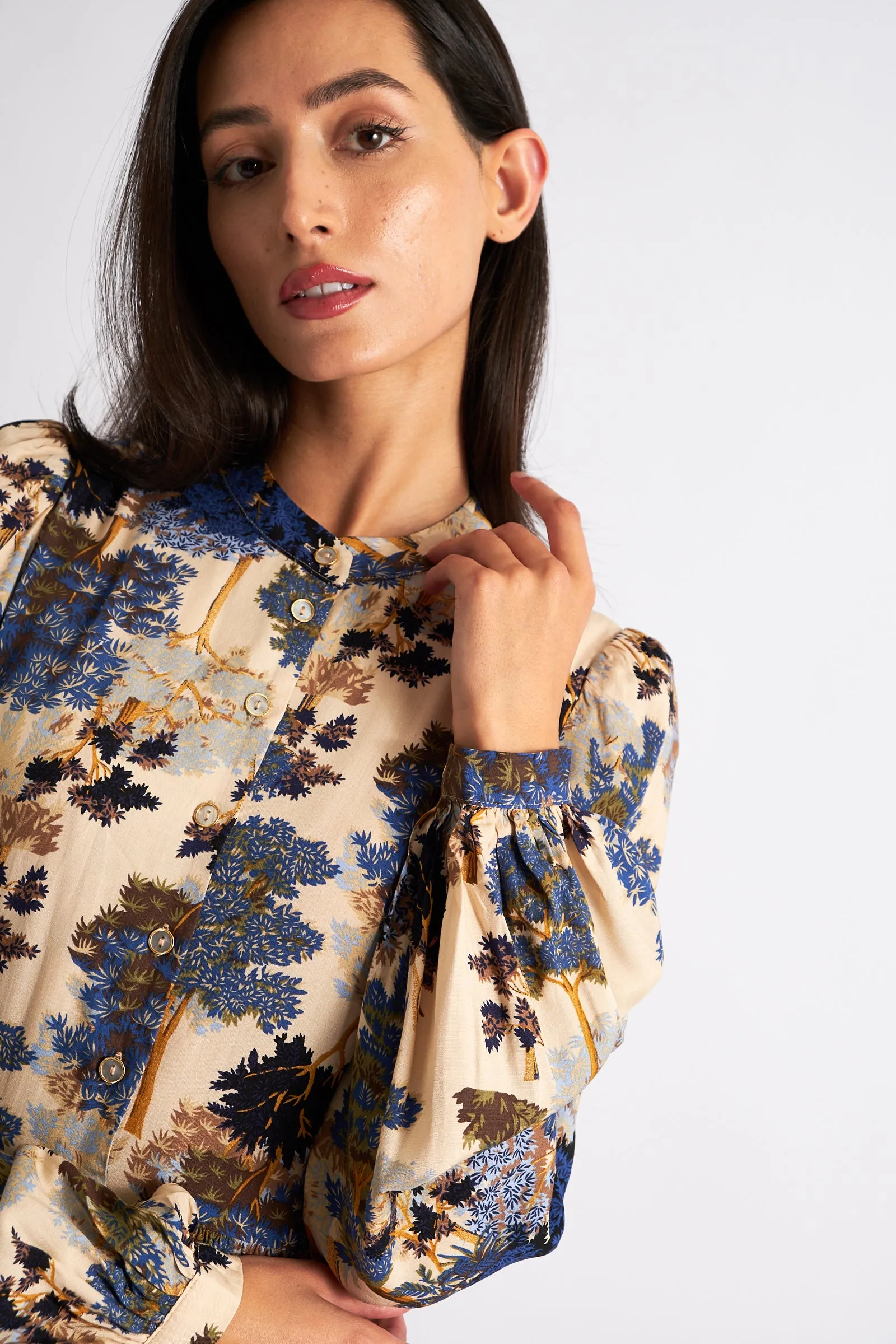Nayma Forest Scape Print Midi Dress - Navy