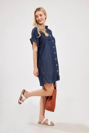 New yoeasy Women's Short Sleeve Denim Shirt Midi Dress Button Down Tunic Jean Dress with Pockets Sz XXL Retails $55 