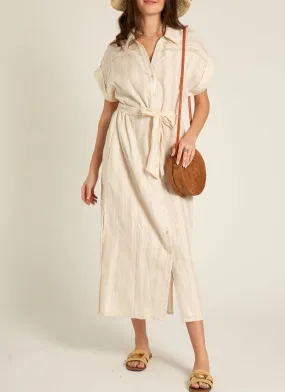 Nicolette Tie Waist Maxi Dress in Cream/Silver